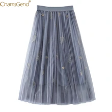 Высокая талия плиссированная юбка юбки большого размера женские эластичные блестящие женские тюлевые юбки женские большие размеры летние высококачественные