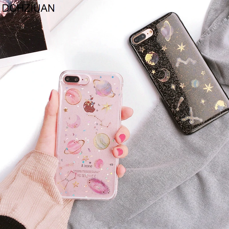 

DCHZIUAN Planet Stars Glitter Bling Soft Case For iPhone 6 6s 7 8 Plus X Cover For Samsung Galaxy S7 Edge S8 S9 Plus Note 8 9