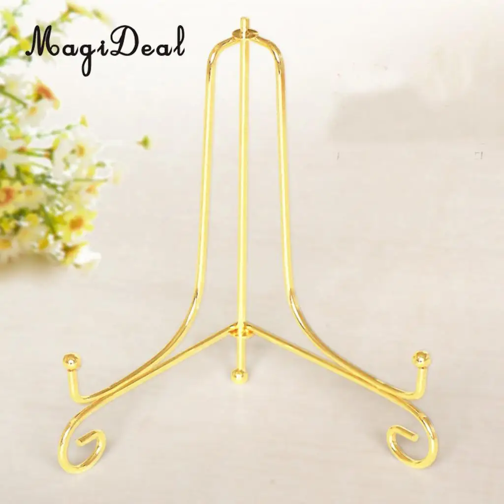 

MagiDeal Iron Wire Display Stand Rack Plate Stand Dish Display Easel fpr China Bowl Photo Painting 4-12inch Gold