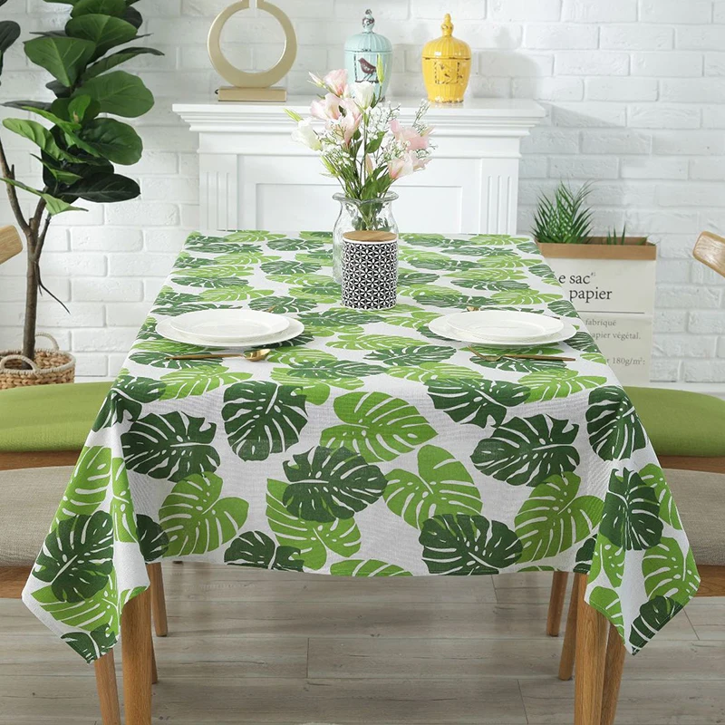 Monstera зеленые скатерти с узором "Листья" для кухни, столовое декоративное хлопковое белье, Скатерть прямоугольная в индийском стиле, покрытие для стола для дома