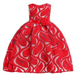 Детские красные платья для девочек, летнее кружевное элегантное платье принцессы с цветочным узором для девочек на свадьбу, день рождения