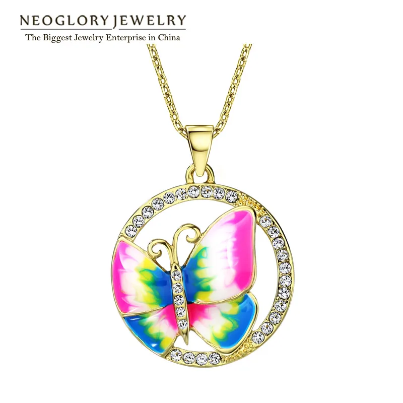 

Neoglory Light Yellow Gold Color Colorful Enamel Butterfly Necklace Pendant Fashion Indian Jewelry Gift 2017 New ENA1 JS6 But-e