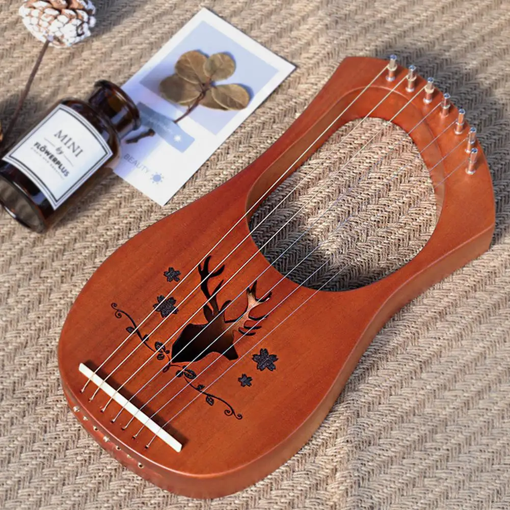 7 струн Harp Lyre инструмент с рисунком оленя из красного дерева тонов C клавишные