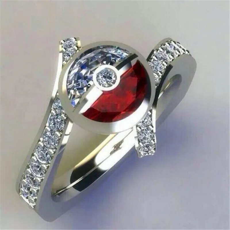 

2019 New Fashion Crystal Small Zircon Stone Ring Cute Female Silver Color Red Ball Ring Vintage Wedding Rings For Women