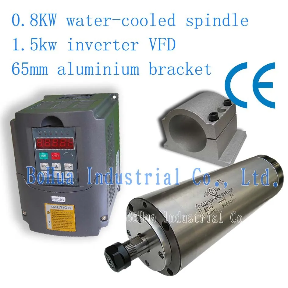 

220VAC 0.8KW 65x158mm WATER-COOLED SPINDLE MOTOR ENGRAVING MILLING GRIND +1.5kw VFD+65mm DIAMETER CAST ALUMINIUM BRACKET