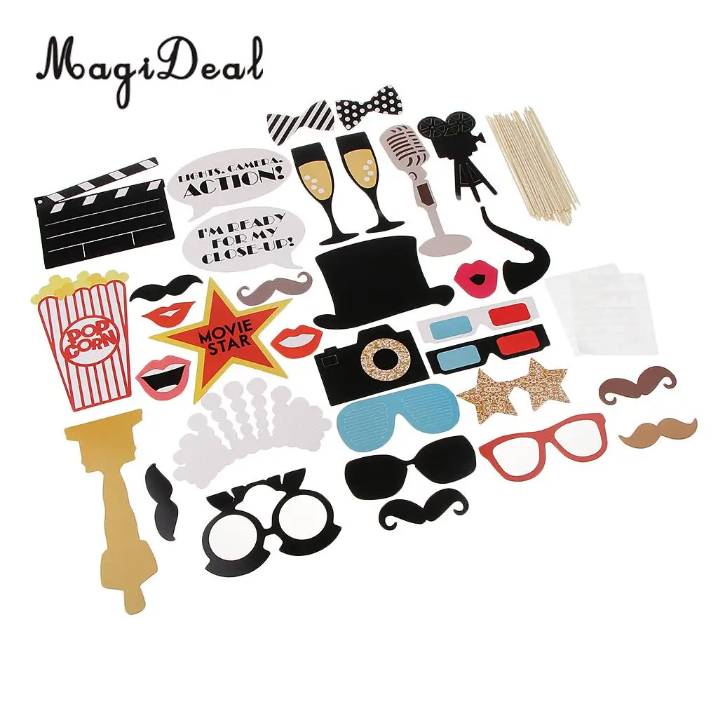 33pcs DIY Photo Booth Prop Kits Glasses On Stick Cut Action Prop Fancy