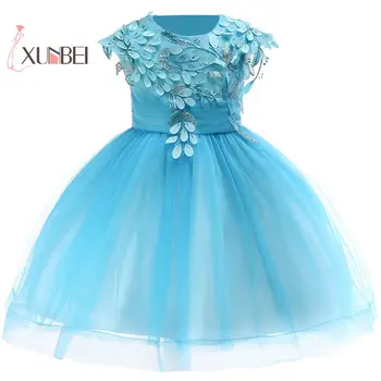 

Princess Elegant Knee Length Beauty Appliques Tulle Flower Girl Dresses 2019 Ball Gown For Kids Lace Girls Dresses For Party