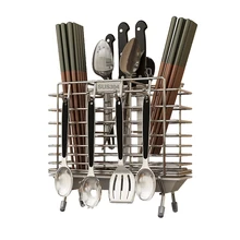 304 stainless steel drain chopsticks tube hanging multi-function spoon fork cage punch-free knife rack household shelves