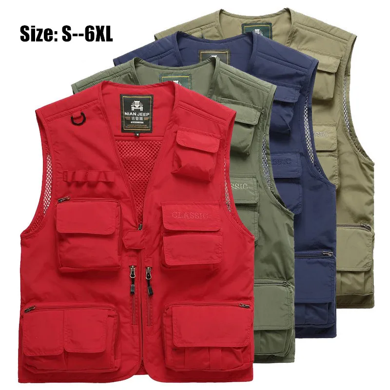 7XL Big Size Fishing Vest Adjustable Mesh Mutil Pocket Outdoor Sport