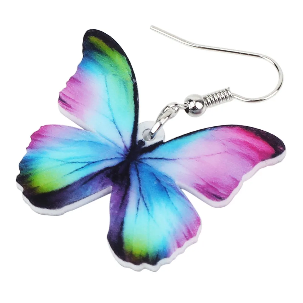 Bonsny Акриловые Модные Цветочные серьги-бабочки, большие висячие Висячие серьги, новинка, ювелирные изделия от насекомых для женщин, девушек, девушек, подростков, подарок для детей