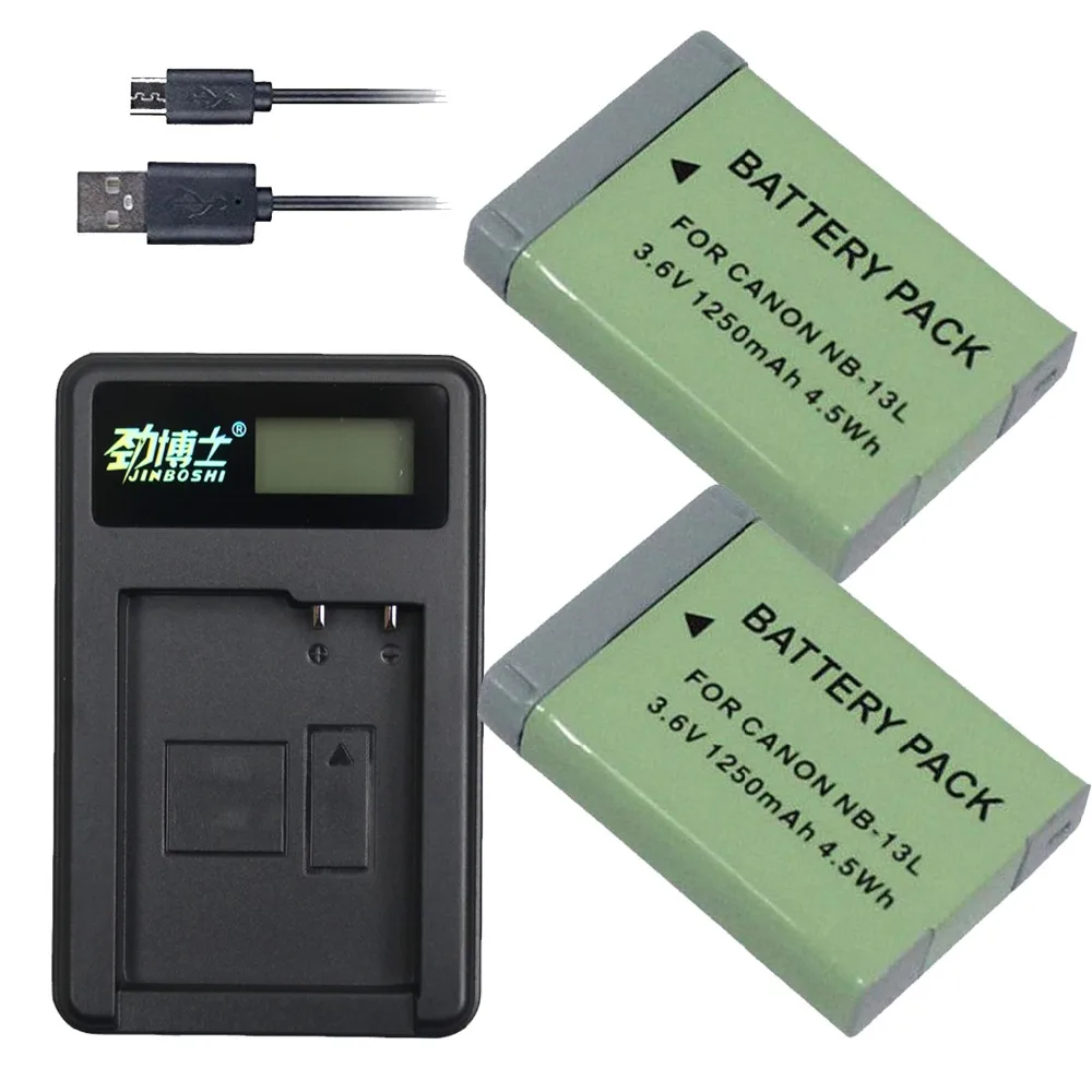 2 шт. NB-13L NB 13L 1250mAh Аккумулятор для камеры + USB зарядное устройство Canon G5X G7X G9X G7 X Mark II