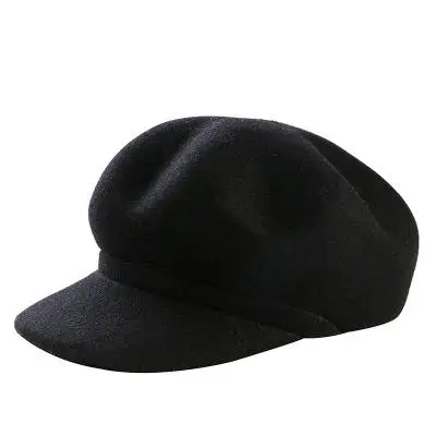 black COKK шерсть Берет женские зимние шапки для женщин с помпоном меховая остроконечная плоская кепка boina женские береты для девочек шапка в английском стиле новинка - Цвет: black