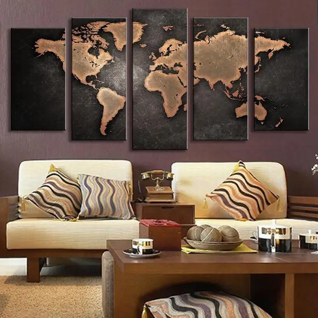 5 piece canvas wall art world map cuadros decoracion picture home decoration living room canvas painting