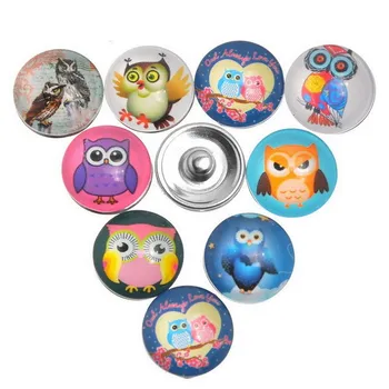 

wholesale 50pcs/lot Mix Colors Interchangeable new lovely cute 18mm owl press button charm diy snap jewelry for women men