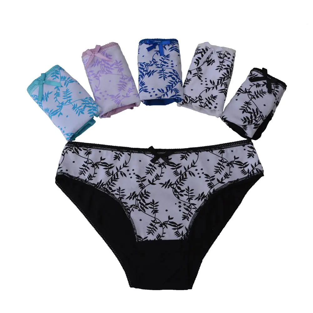 FUNCILAC Lot 5 pcs Woman Underwear Women Cotton Sexy Panties Low Rise Floral Print Briefs