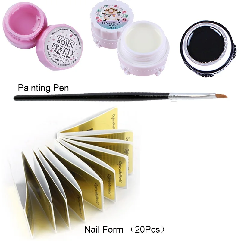 

BORN PRETTY 5Pcs/set 10g Nail Decoration Rhinestones Glue Fast-dry UV Gel Nail Polish With Painting Pen Nail Form