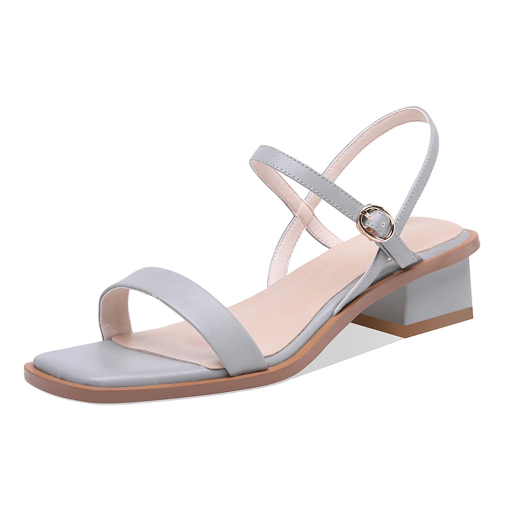 

RIBETRINI Genuine Cow Leather Hot Sale Buckle Strap Summer Sandals Woman Shoes Chunky Heels 3 Colors Casual Shoes Woman Sandals