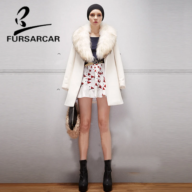FURSARCAR Luxury New Women Real Fur Coat Hot Fashion Woolen Fur Jacket With Raccoon Fur Collar Winter High Quality Fur Coat FURSARCAR Luxury New Women Real Fur Coat Hot Fashion Woolen Fur Jacket With Raccoon Fur Collar Winter High Quality Fur Coat