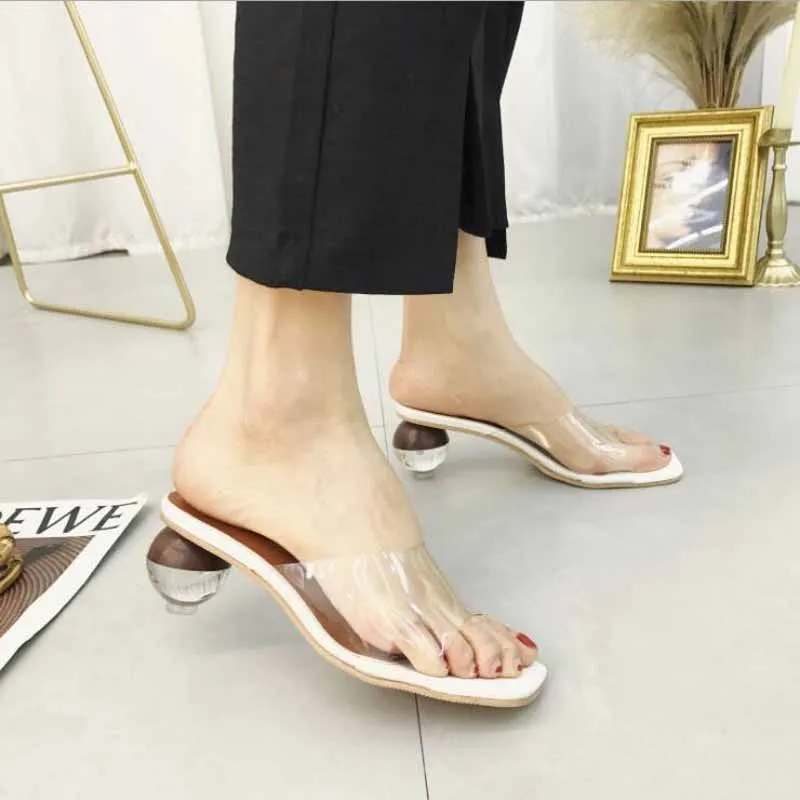 

PVC Women Sandals Summer Women Slippers SandalsTransparent Blue Serpentine Stiletto Women's High Heels Slippers Women Shoes
