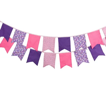

New 3.5M flags Purple pink Fabric Bunting Handmade Personality Wedding Birthday Party Decoration Baby Shower Customize Garland