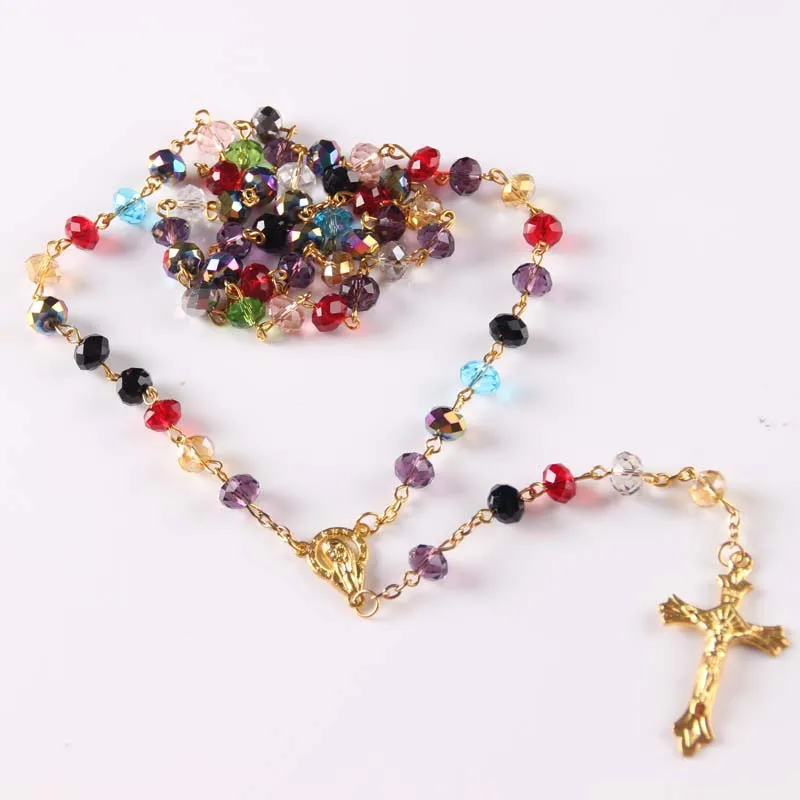 

yiwu factory handmade superb crystal beads rosary with cross colorful rosary