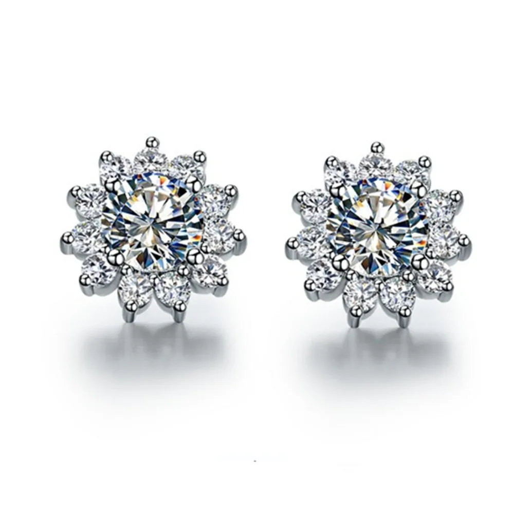 Sunflower 2Ct/piece Round Synthetic Diamonds Earrings Anniversary 925