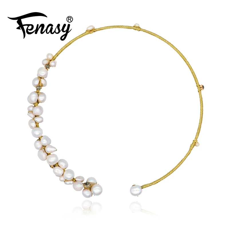 

FENASY Handmade Freely adjustable geometric DIY Irregular Baroque Natural Freshwater Pearl Collar Torques Necklace for women
