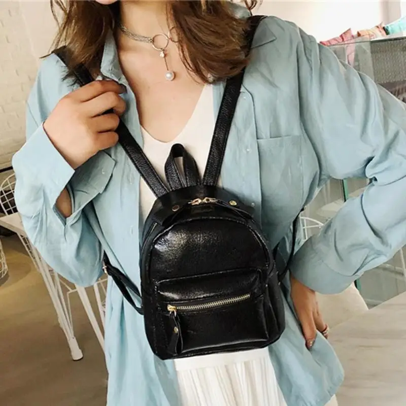

Simple Small Travel Backpacks Women PU Leather Vertical Square Shoulder School Bags Preppy Style Casual Zipper Knapsack Rucksack