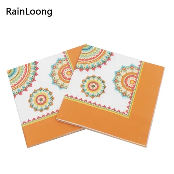

[RainLoong] Orange Floral Flower Paper Napkins Event & Party Tissue Cocktail Napkin Decoration Serviettes 33*33cm 5packs