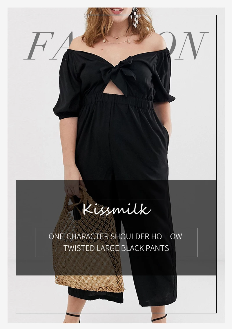 Kissmilk, женская одежда размера плюс, простое СЕКСУАЛЬНОЕ Слово, плечо, талия, полый, хаки, большой размер, черный комбинезон