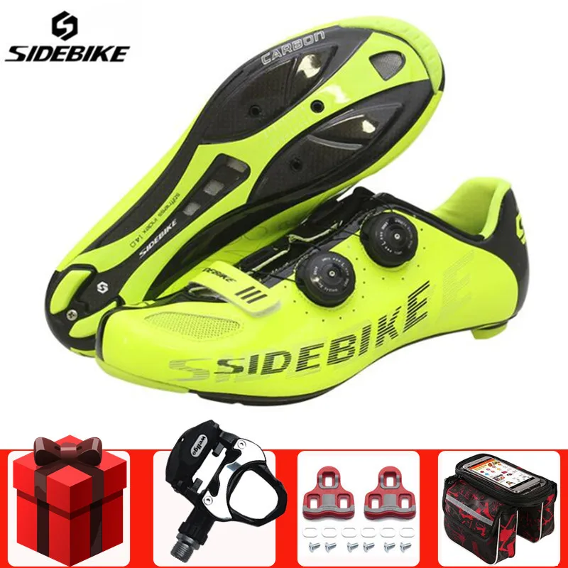 

SIDEBIKE carbon fiber road cycling shoes men add pedal set racing bike ultralight self-locking bicycle sneakers men breathable