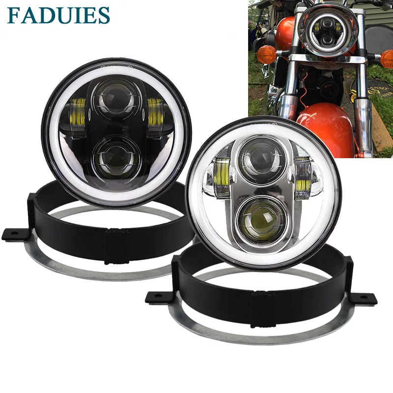 Honda VTX 5 34 LED Chrome Headlight Kit with Bracket and Hardware - Plug and Play - Daymaker (5) 1