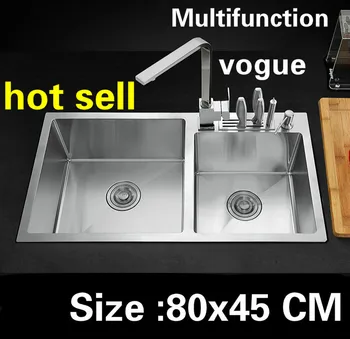 Price Free Shipping Apartment Big Kitchen Manual Sink Double Groove 304 Stainless Steel Do The Dishes Hot Sell 800x450 MM