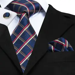 SN-1686 классические галстуки в клетку для мужчин синий деловой ГАЛСТУК роскошный Шелковый трикотажный галстук Квадратные Запонки Набор для