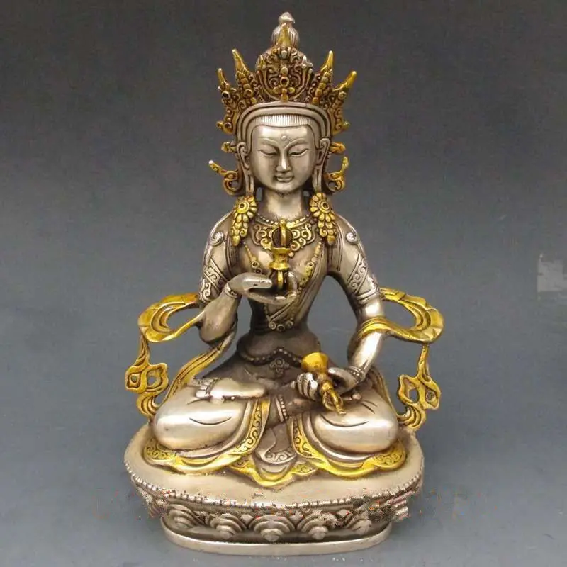 

free 8.5" inch Tibet Silver Copper Gilt Tibetan Buddhism Statue -- White Tara Buddha fast