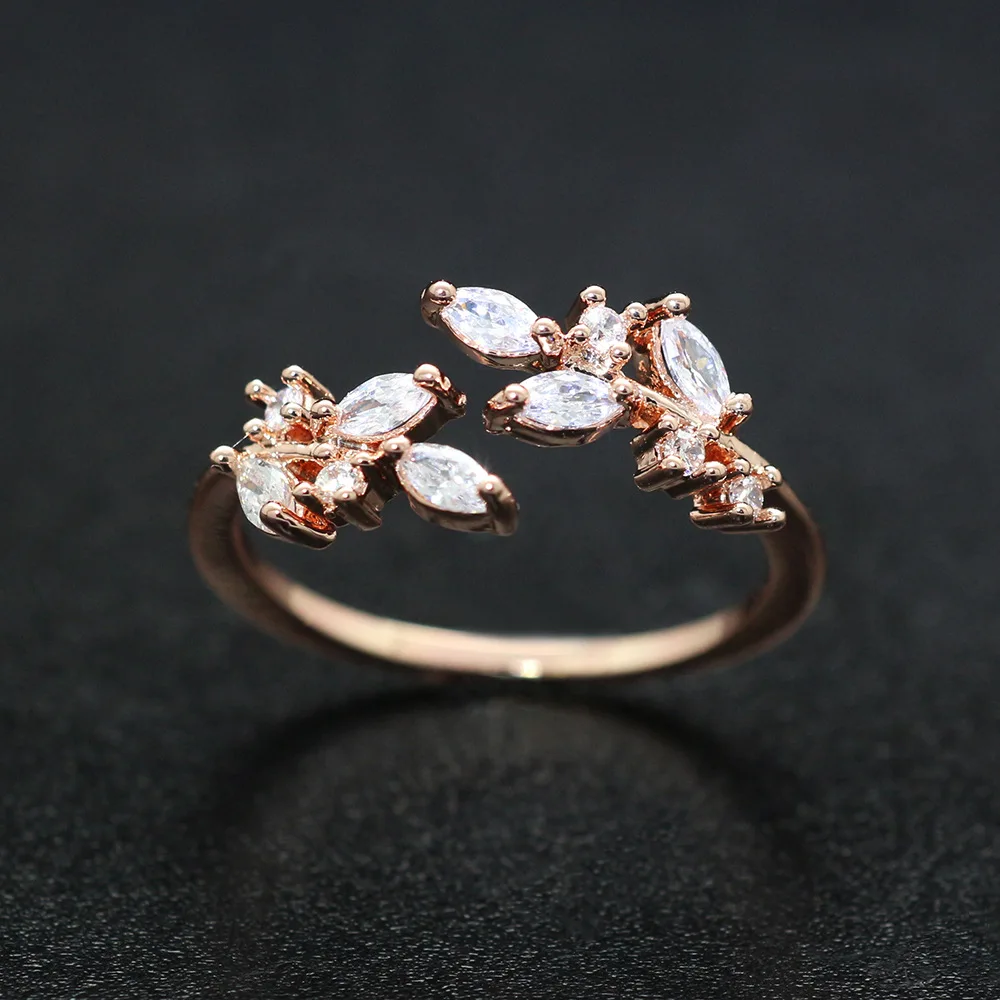 

Woman Jewelry Fashion Simple Open Design Leaf Ring Personality Female Flower Rings Wedding Rings for Women