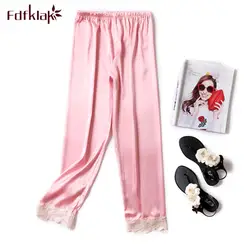 Fdfklak Lounge пижамы женские длинные штаны шелковой атласной пижамы Штаны кружева женская пижама брюки спальный ночное брюки 5 видов цветов