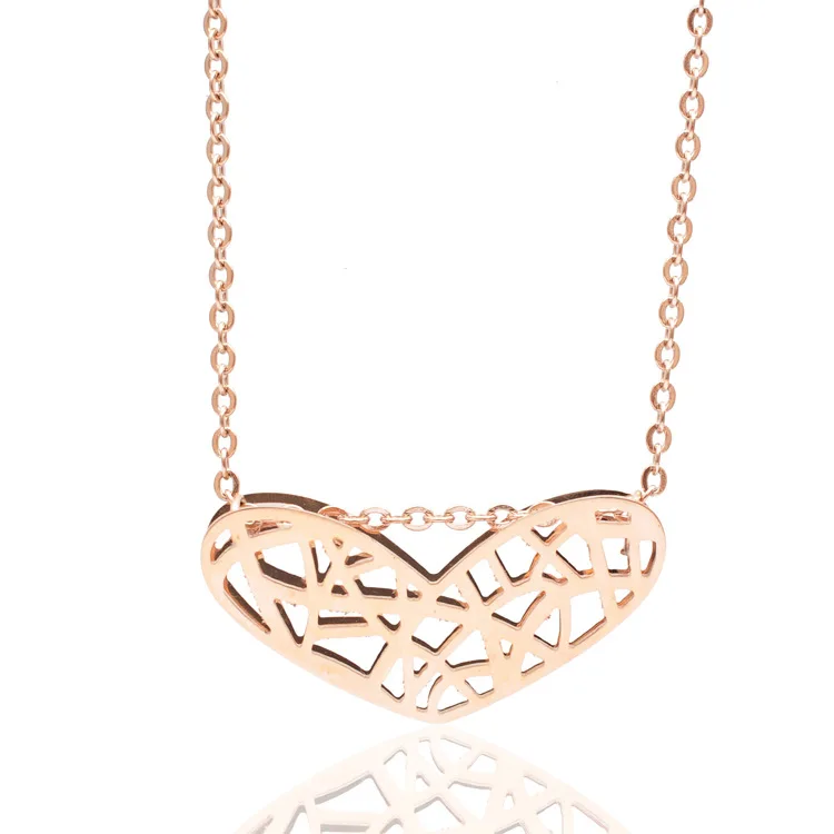 

wholesale Fashion summer Jewelry women stainless rose gold heart charms link chain rose gold necklace 1pcs drop shipping