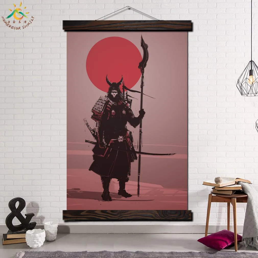 

Japan samurai Red Sun Modern Wall Art Print Picture And Poster Frame Hanging Scroll Canvas Painting Canvas Poster Home Decor