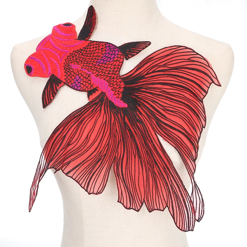 

Red Fish Animal Embroidered Patches Sew On Clothing DIY Chinese Lucky Design Patch Embroidery Applique