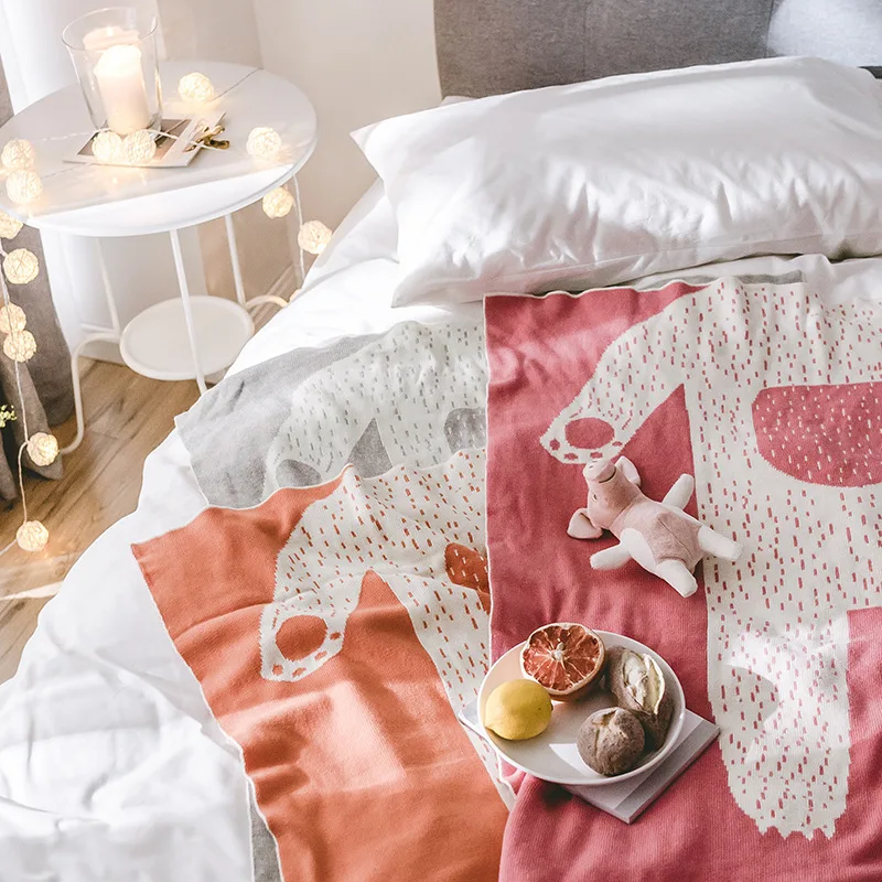 Lovely Cartoon Bear Print Throw Blanket Pink Orange Gray Baby Children