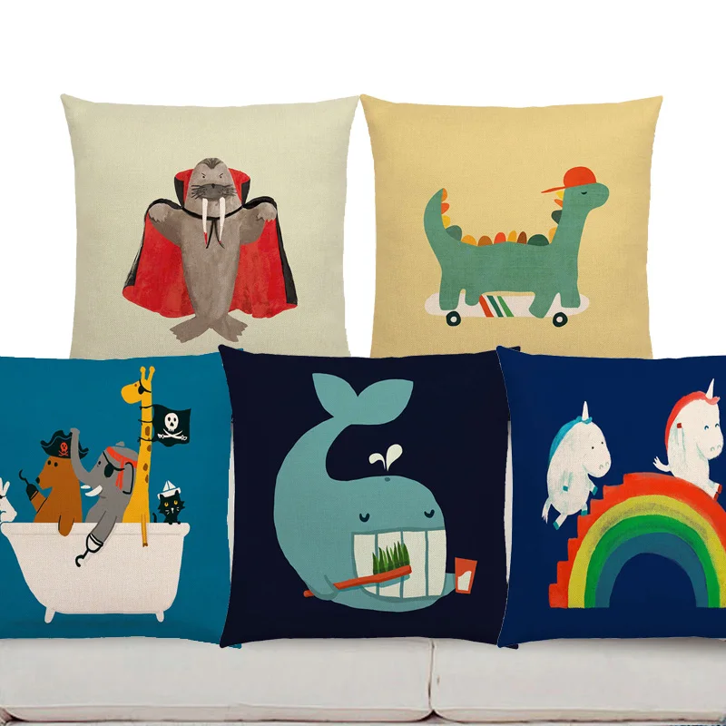 

Unicorn Cushion Cover Funny Cartoon Cute Animals Gooddecorative Sofa Pillow Cat Moose Elephant Whale Colorful Sofa Pillow Case