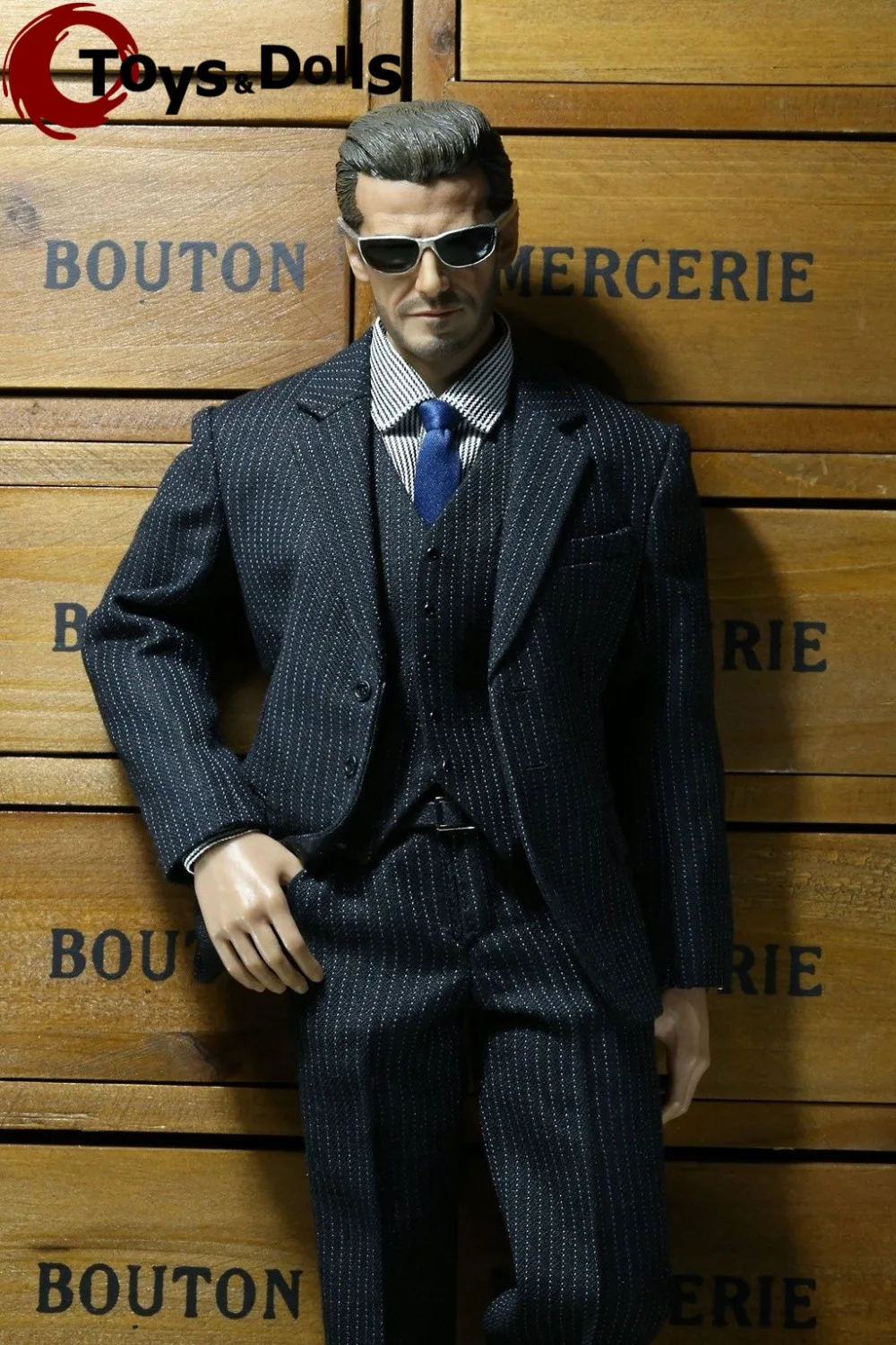 

POPTOYS 1/6 Scale X22-B Men's Blue Western Stripe Clothing Set Suit For 12" Collectible Beckham Male Body Doll Toys Accessories
