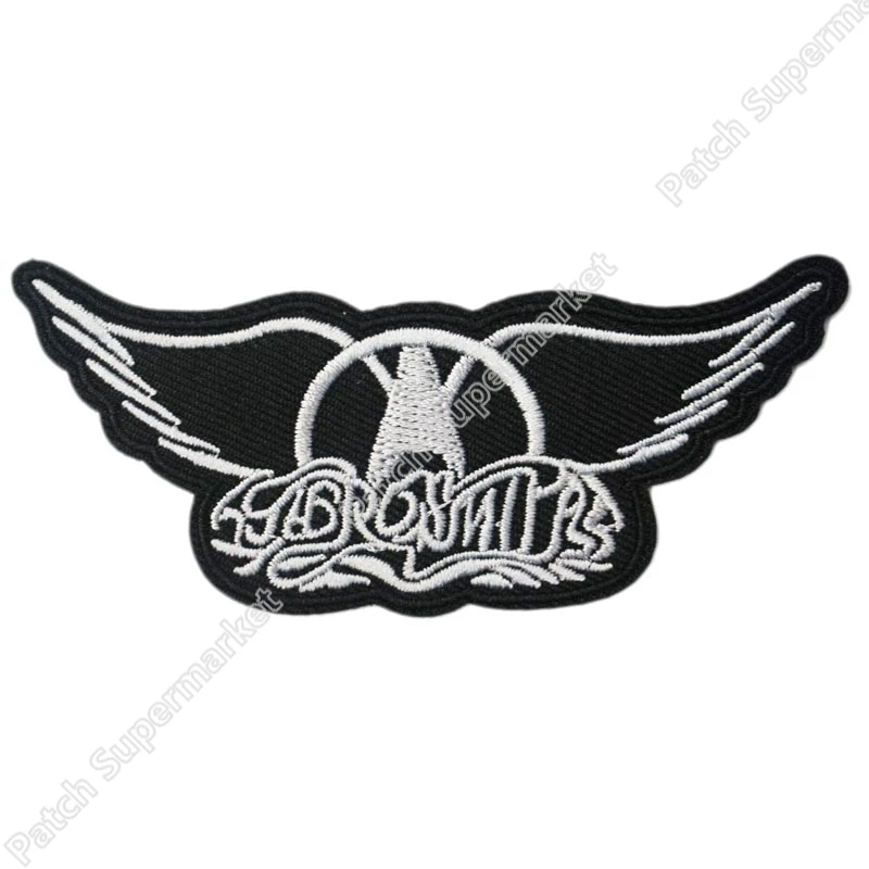 AEROSMITH WIngs Black White Logo Music Band Iron On/Sew On Patch Tshirt