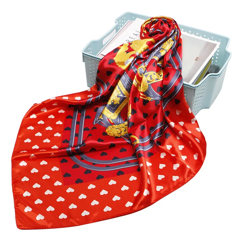 Fashion Kerchief Hair Scarf For Women Print Silk Satin Hijab Scarfs Female 90*90cm Square SHalws Neckerchief Scarves For Ladies