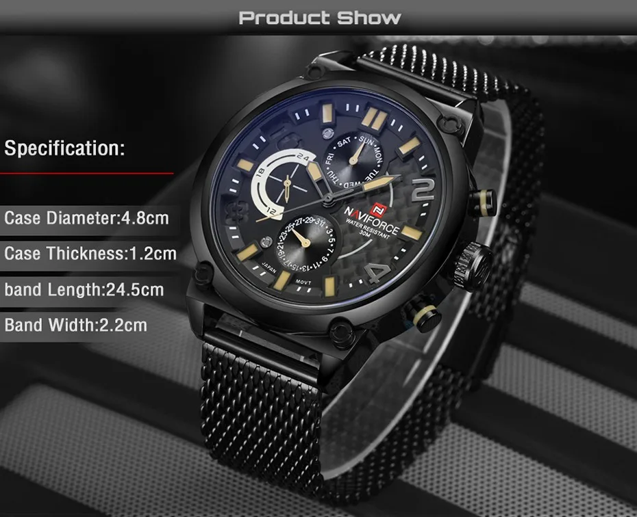 2019 NAVIFORCE Luxury Brand Men's Analog Quartz 24 Hour Date Watches Man 3ATM Waterproof Clock Men Sport Full Steel Wrist Watch