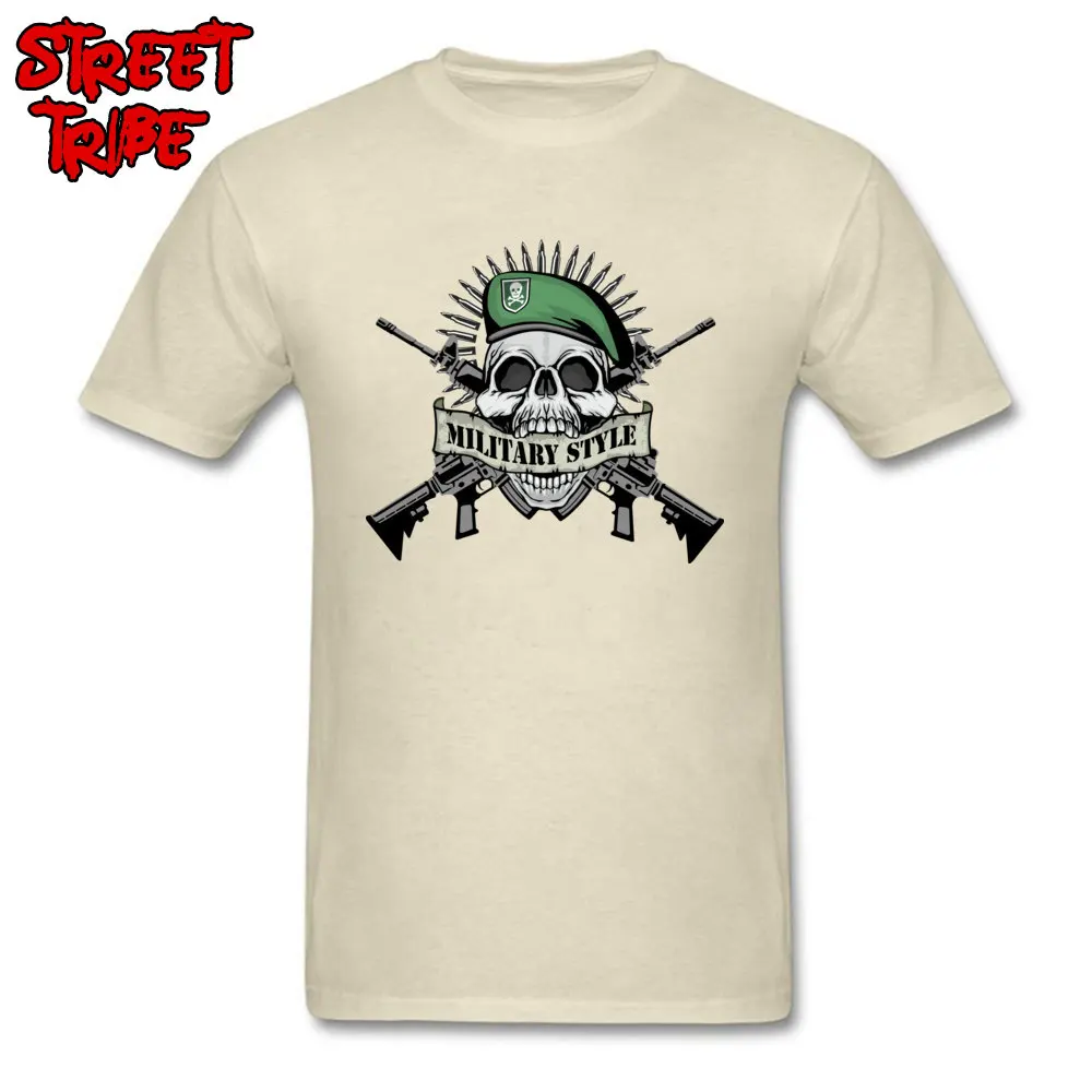 firearm skull guns825y Short Sleeve Tops Shirts Labor Day Round Collar All Cotton Mens Top T-shirts Party Tee Shirt Family firearm skull guns825y beige