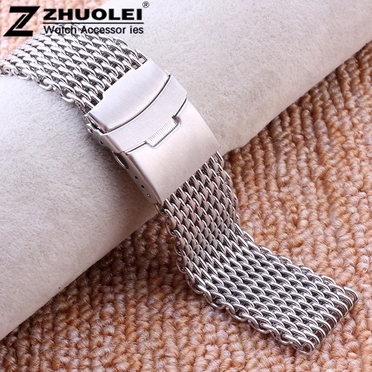 

18mm 20mm 22mm 24mm New Mens high quality stainless steel SHARK mesh bracelet Diving Replacement Watchband