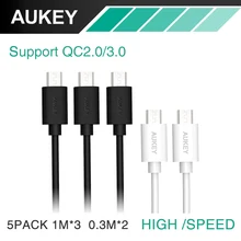 Aukey Pack of 5 Micro USB Cables Universal Phone Pad Charging Cable 3X 1M + 2X 0.3M Data Cable for Samsung HTC Sony LG Xiaomi