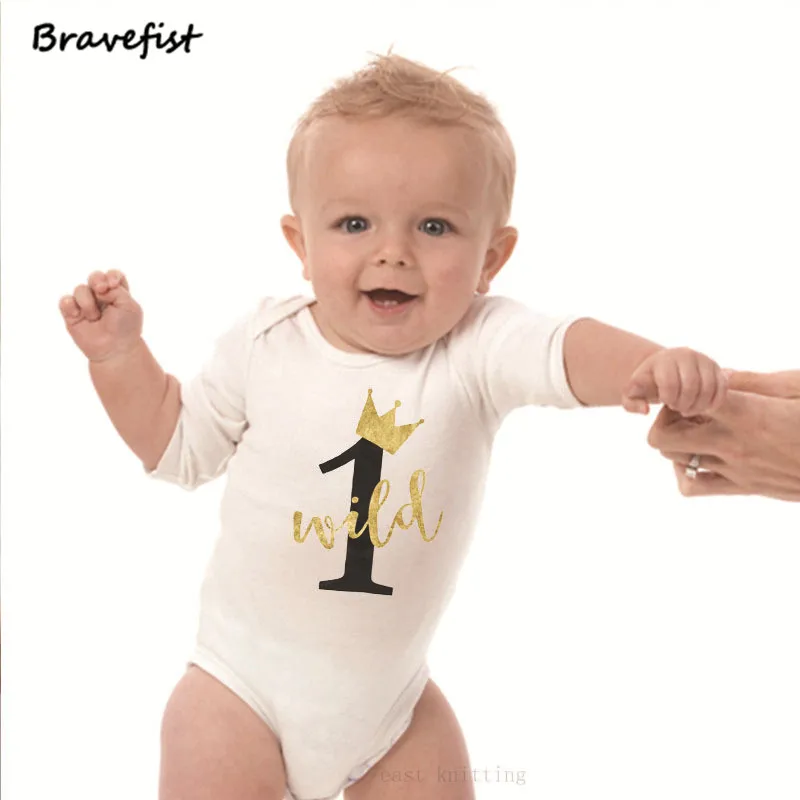 

One Digital Summer Baby Bodysuits Short Sleeve Happy Birthday Kids Jumpsuits Short Sleeve White Color Infant Outfits Outwear Top